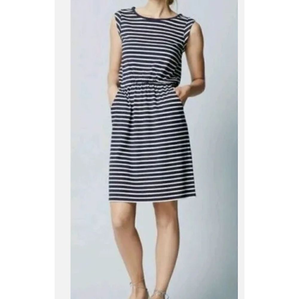 Boden Blackberry blue&white striped Day Dress sz 6R